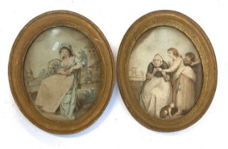 A pair of 19th century engravings, in gilt oval frames, 19x15.5cm