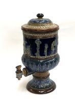 A large Doulton Lambeth stoneware water filter and cover, 40cm high