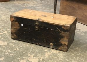 An early 19th century camphor wood campaign chest (brass missing), 75x38x31cmH
