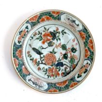 A 19th century Chinese porcelain famille verte plate, bears partial wax stamp for Duveen, Liverpool,