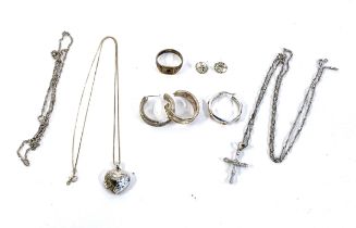 A single 9ct white gold earring, 1.7g; together with silver jewellery (some af), 29.7g gross weight