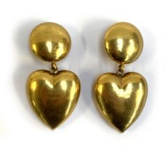A pair of vintage French Zoe Coste gilt metal oversized puffy heart clip on earrings, marked to