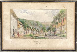 Local interest: 19th century watercolour of Milton Abbas, c.1820, 15x28cm