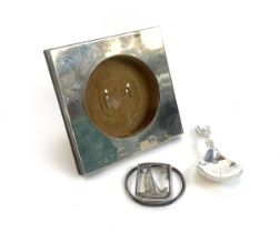 A modern silver photo frame, square with circular aperture, by Carr's of Sheffield, 10cm square;