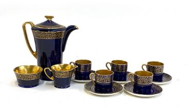 A Crown Devon Fieldings cobalt blue and gilt coffee service; together with a Mintons 'Haddon Hall'