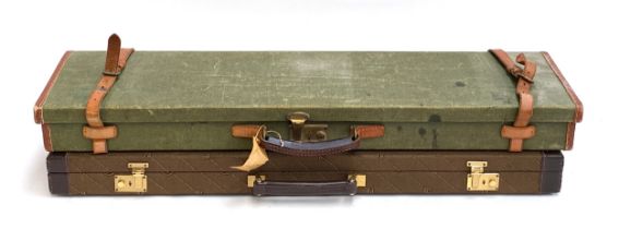 A vintage Brady of Halesowen canvas covered gun case; together with a further gun case monogramed PB