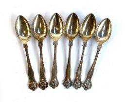 A set of six silver teaspoons with Beritish bulldog mask terminals, Fattorini & Sons Ltd and J A