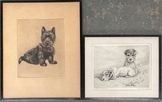 Lucy Dawson (1870-1954), drypoint etching of terriers, 18x23cm; together with a further engraving of