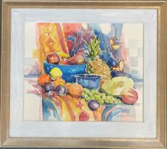 A still life of fruit, watercolour by Terry Whitworth, 48x48cm