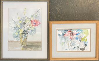 20th century watercolour, still life of flowers, 24.5x19.5cm; and one other, signed in pencil and