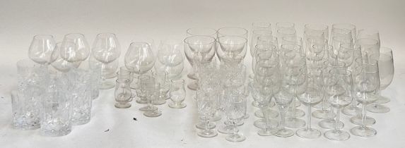 A large quantity of red and white wine, brandy, and other glasses, to include whisky tumblers