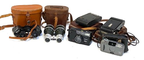 A mixed lot to include Binoculars by Gregory & Seeley 51 Strand, Pathescope 8x13 binoculars, a