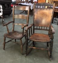 A scrollback Windsor open armchair (af); together with a further chair
