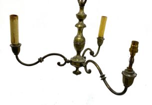 A three arm gilt metal chandelier, approx. 46cmW
