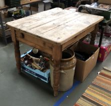 A small pine kitchen table on baluster turned legs, 103x82x74cm