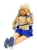 A large vintage cloth doll in uniform, 95cmL