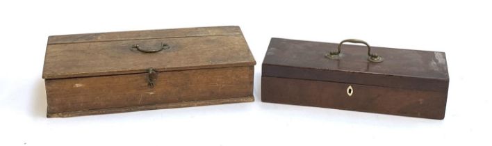 Two 19th century wooden boxes with brass handles, 33cmW and 38cmW
