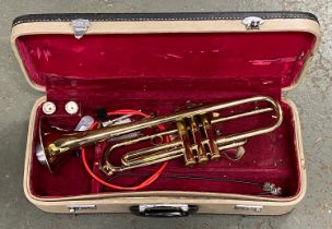 A Boosey & Hawkes 400 trumpet in hard case, with mute