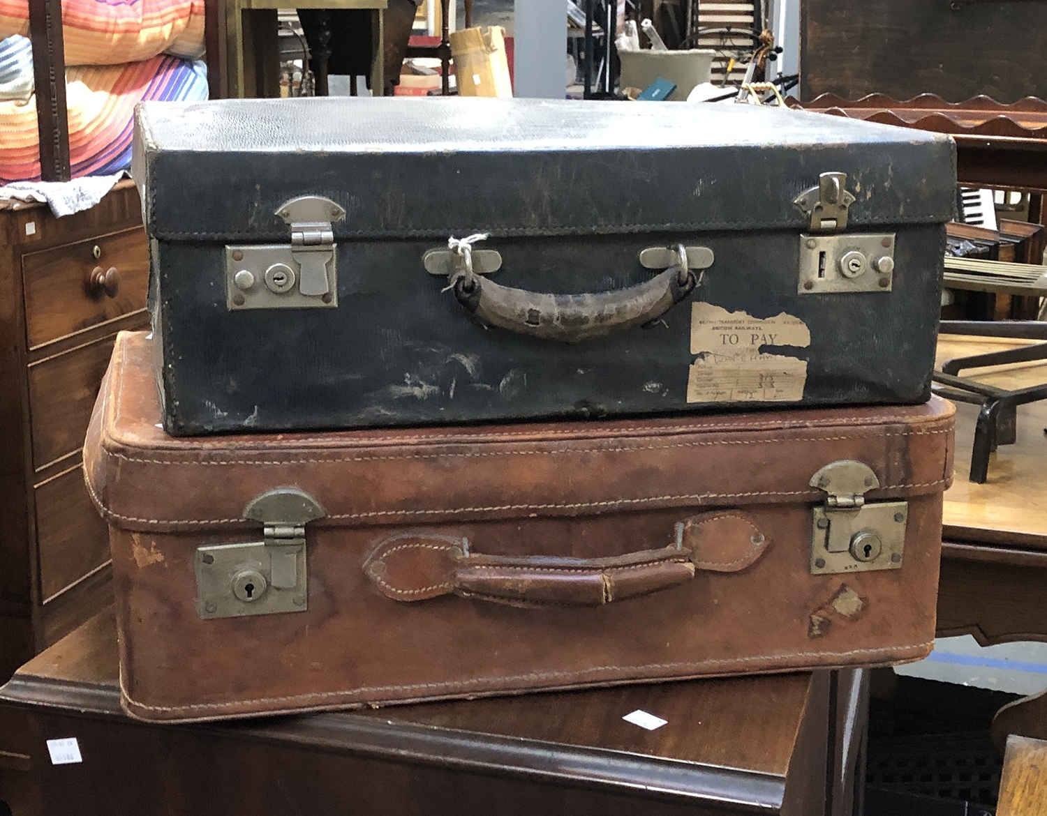 Two vintage suitcases, 55cmW and 51cmW