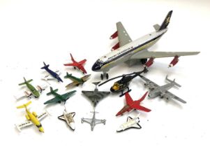 A quantity of die cast model airplanes and helicopters to include Dinky York 704, shooting star,