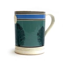 A Victorian Mochaware quart mug, 15cm high, the base AF