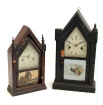 Two Gothic American clocks (af), to include Ansonia, 50cmH