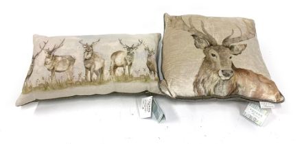 A Voyage Maison 'Moorland Stag' cushion, 35x60cm, and 'Gregor Velvet' 50x50cm cushion, both new with
