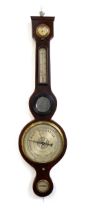 A mahogany cased banjo barometer with circular mirror and ebonised slip, 92cmH