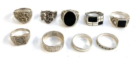 A quantity of 925 silver and white metal rings, some set with onyx, gross weight 55g