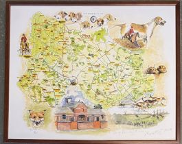 Local interest: colour print of the Portman Hunt country, numbered 57/200 and signed in pencil by