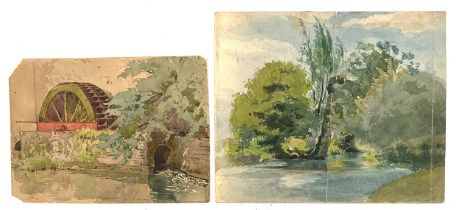 A late 19th century watercolour study of a tree line and river, titled indistinctly and dated