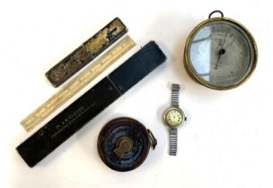 A mixed lot to include J Hicks 8, 9 & 10 Hatton Garden London brass cased compensated barometer,