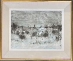 Bernard Gantner, (French 1928-2018), etching of a French village in winter, signed and numbered 69/
