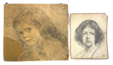 An early 20th century pencil portrait of a young woman, signed indistinctly lower right, 19x15cm;