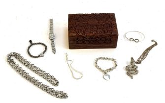 A mixed lot of jewellery to include 925 silver and cubic zirconia bracelet; a heavy silver