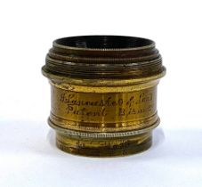 A 19th century brass camera lens by J Lancaster & Sons, Birmingham, 3.8cmD 4.5cmH