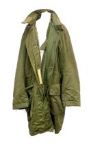 A large vintage Swedish army C54 cotton parka coat with removeable fleece lining