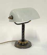 A bankers lamp with milk glass shade