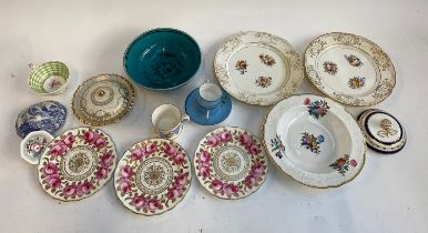 A small lot of ceramics to include 3 three 19th century hand painted floral plates, a pair of