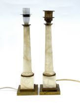 A pair of marble table lamps (af), turned columns on stepped bases, 33cmH to base of fitting