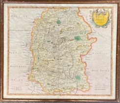An early 18th century hand coloured map of Wiltshire by Robert Morden, 36x43cm