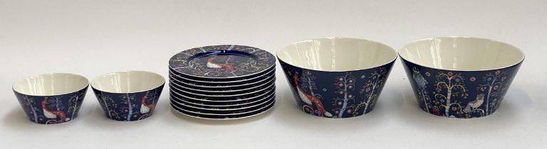 A quantity of iitala 'Taika' blue ceramics, 2.8l bowls (2), 0.6l bowls (2), and 22cm plates (10)