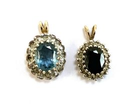 Two 9ct gold pendants, one set with a blue topaz, the other a sapphire, approx. 1.7cmL, gross weight