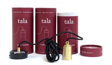 Interior design interest: A lot of three Tala brass pendant lights, new in boxes, each comprising