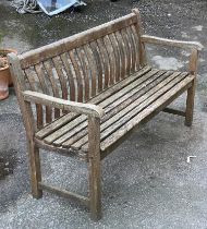 An Alexander Rose slatted teak garden bench, 147cmW