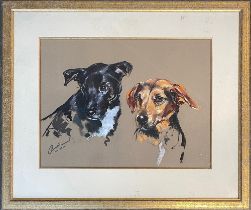 Oliver Ellwood, 'Milly & Mable', gouache study of two dogs, signed and dated '01, 38x50cm