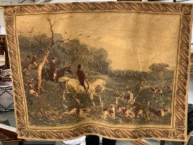 A large 20th century wall hanging depicting a hunt scene, 184x135cm