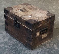 A pine tool box containing a quantity of vintage tools, to include woodworking chisels etc,