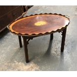 A very large Edwardian mahogany and marquetry twin handled tray, with wavy edged gallery, 86cmH on a