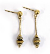 A pair of 18ct gold two tone drop earrings, hallmarked for London 2002, gross weight 2.7g